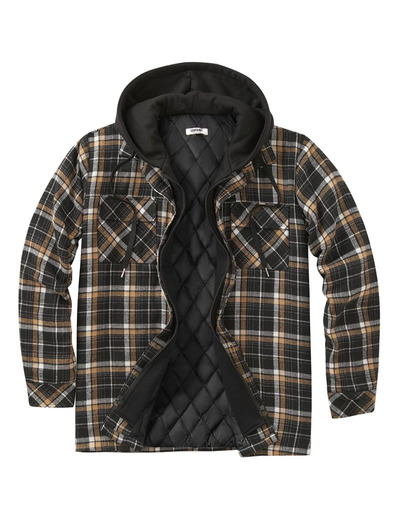 COOFANDY Mens hoodies zip up and snap quilted lined flannel shirt jacket plaid jacket - Image 1
