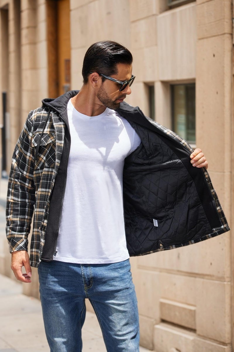 COOFANDY Mens hoodies zip up and snap quilted lined flannel shirt jacket plaid jacket - Image 3