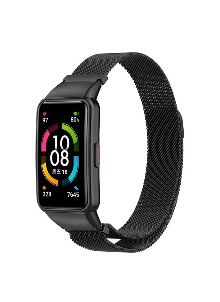 Generic Replacement Band for Huawei Band 7/Honor Band 7 Band Magnetic Stainless Steel Strap Loop Watch Band Sports Straps (Black)  - Image 1