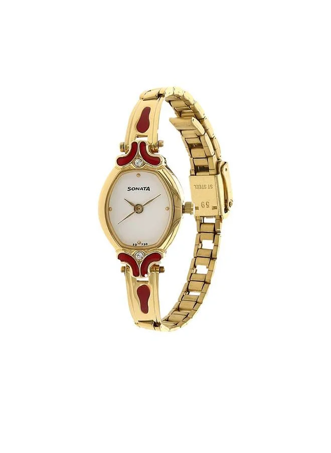 سوناتا Oval Shape Stainless Steel Analog Wrist Watch 8068YM04 - 20 mm - Golden