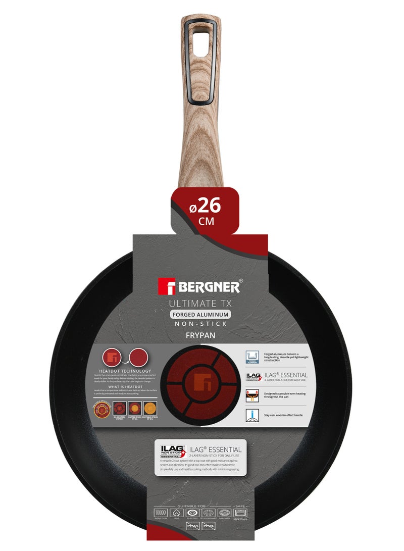 BERGNER ULTIMATE TX FORGED ALUMINUM FRYPAN 26CM WITH HEATDOT TECHNOLOGY, INDUCTION BOTTOM, GREY COLOR, BG36167GY - Image 4