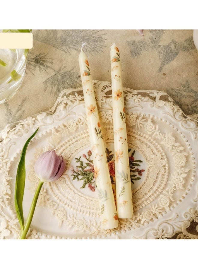 Set of 2  Ivory Valley Iris Taper Candles Floral Tall Candlesticks 10 Inch Handmade Unscented Drip Candles Exquisite Gift for Birthday Valentine's Day Wedding Anniversary Dinner Party Home Decor - Image 2