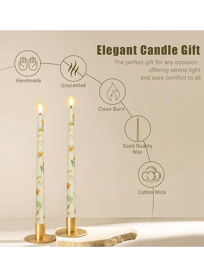 Set of 2  Ivory Valley Iris Taper Candles Floral Tall Candlesticks 10 Inch Handmade Unscented Drip Candles Exquisite Gift for Birthday Valentine's Day Wedding Anniversary Dinner Party Home Decor - Image 5