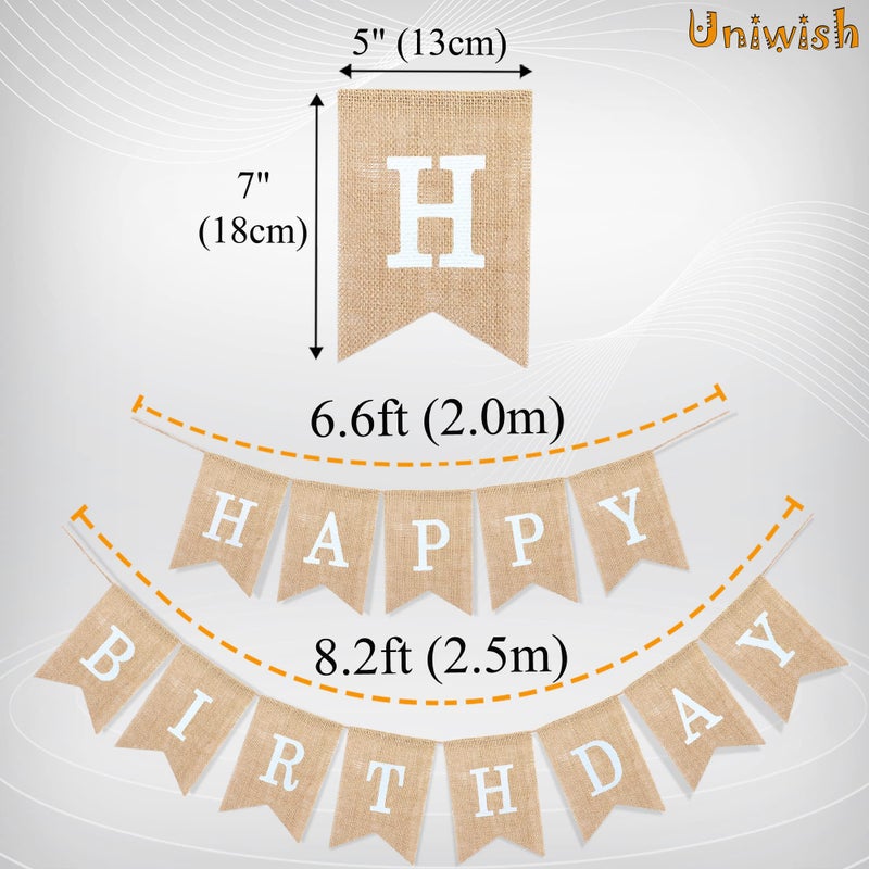Uniwish Happy Birthday Burlap Banner Neutral Happy Birthday Party Decorations Boho Rustic Bunting Sign Swallowtail Flags, 2 in 1 - Image 3