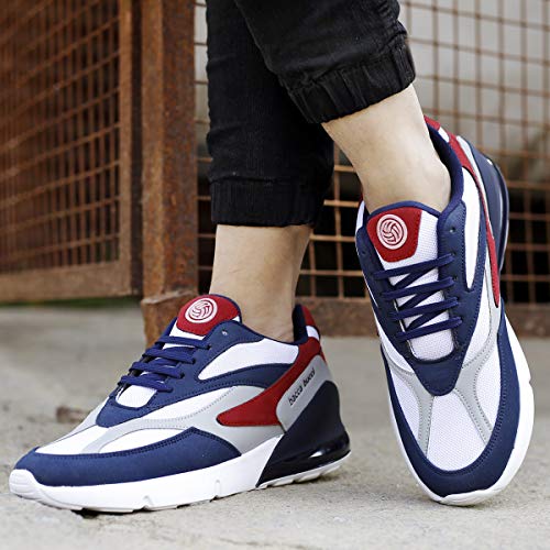 Bacca Bucci® Men's Urban Retro Series 2.0 Color Blocked Fashion Sneaker/Sports for Walking, Party,Shopping,Running & Fun- Blue & Red, Size UK6 - Image 4