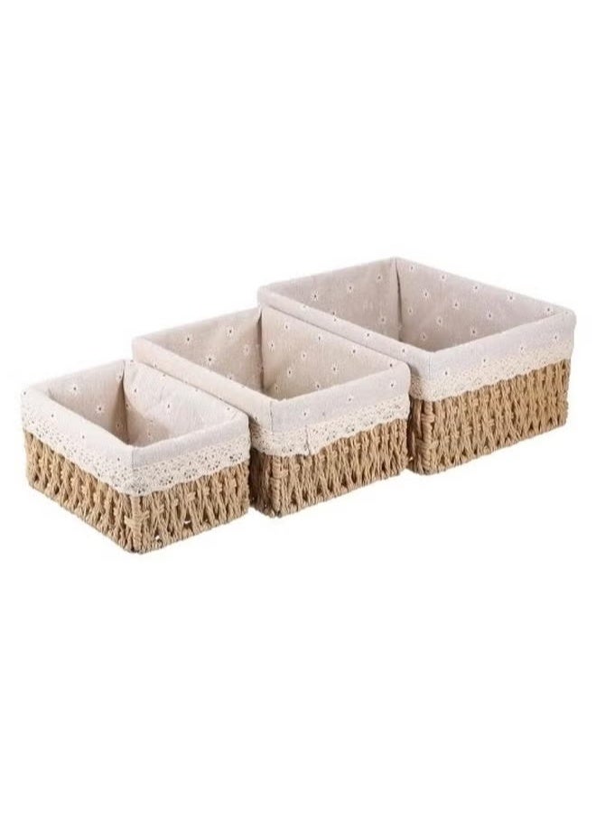 Basket set 3 pieces of braided rattan - Image 4