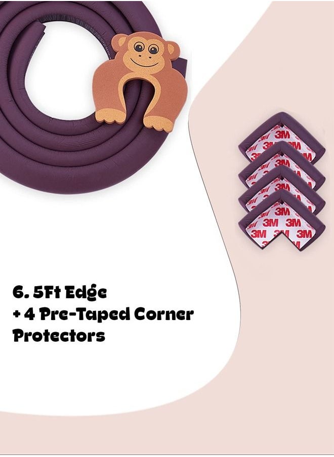 BAYBEE - Baybee 6.5Ft Baby Safety Edge and Corner Guard Protector Roll 3M Pre Taped With 4-Piece Table Corner Protector Cushion Child Safety Corner Edge Protector for Table Furniture Edge Safety Bumpers Brown - Image 1