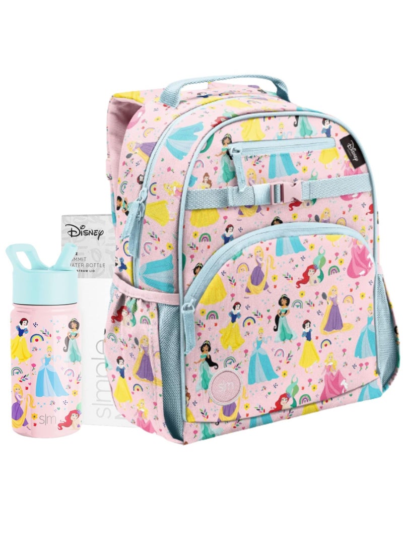 Disney Princesses Combo: Kids Backpack 12L and Insulated Water Bottle 14oz for School Girls - Image 1