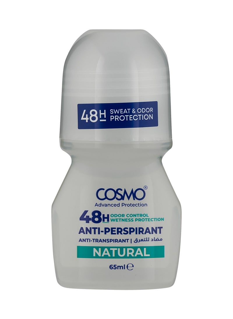 COSMO Cosmo Skin Care Natural Antiperspirant Roll On 65ml, 48H Protection, Anti-Transpirant, Sweat & Odor Control, Wetness Protection, Deodorant 
