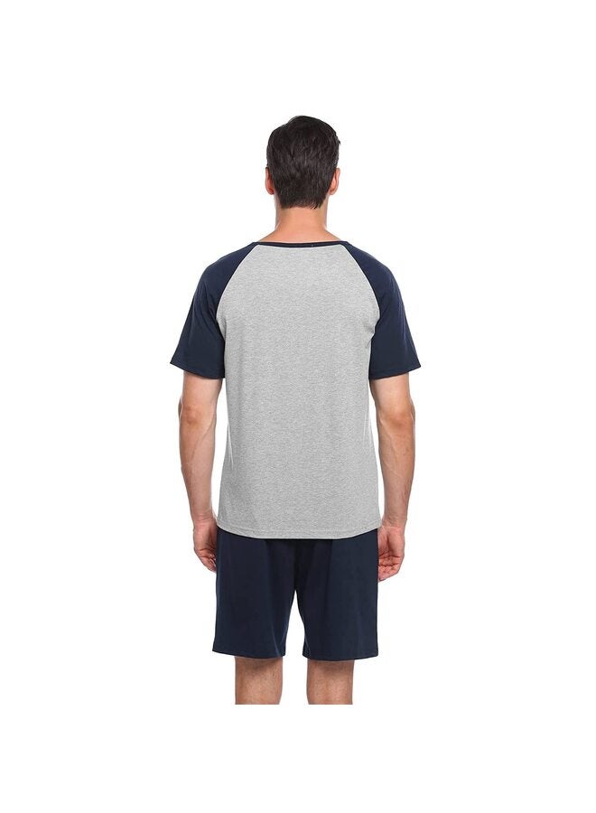 Men's Short Sleeve Soft Cotton Raglan Knee Leisure Pyjama Set, Navy Blue, L - Image 5