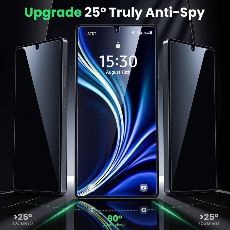 WSKEN for Samsung Galaxy S25 Ultra Privacy Screen Protector - 25 Degree Anti Spy [Fingerprint Unlock Support] Case Friendly Shatterproof Auto Dust Removal Tempered Glass for Galaxy S25 Ultra,2 PCS - Image 2