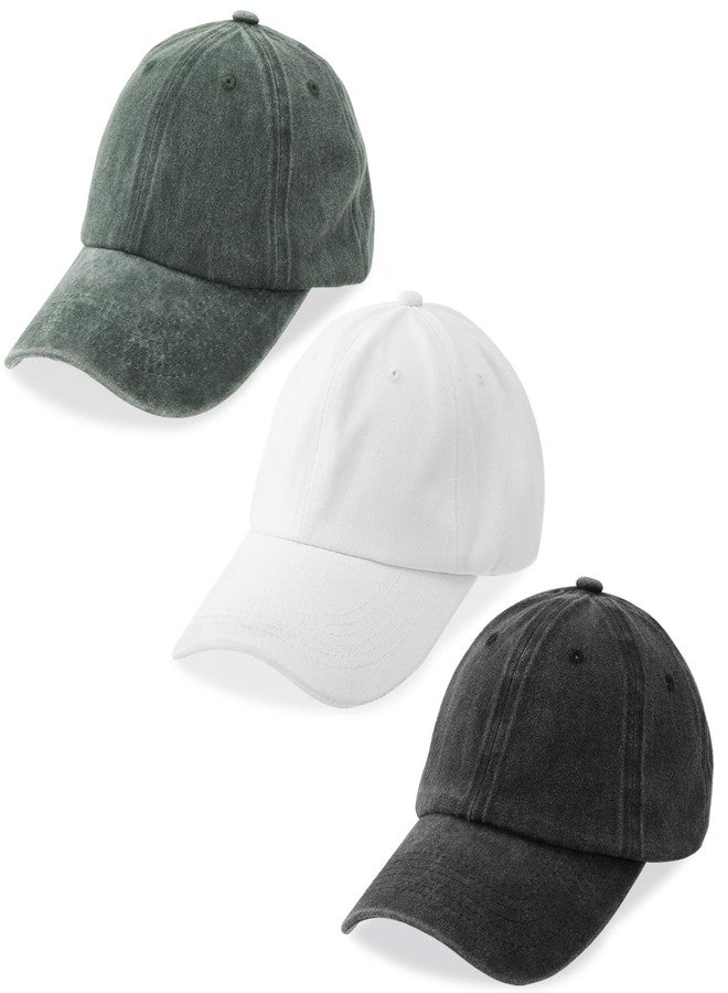 MEINICY 3 Pack Washed Plain Baseball Cap, Retro Adjustable Dad Hats Gift for Men/Women,Unstructured/Cotton(Black + White + Army Green) - Image 1