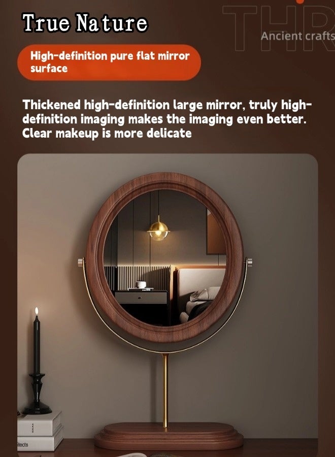 شيبشيب مرآة مكياج قائمة بطراز عتيق، مرآة زينة أنيقة من الخشب الصلب مع دوران 360 درجة وقاعدة مدمجة، مرآة مكتبية أو سطحية لغرفة النوم، غرفة المعيشة أو الحمام - Image 3