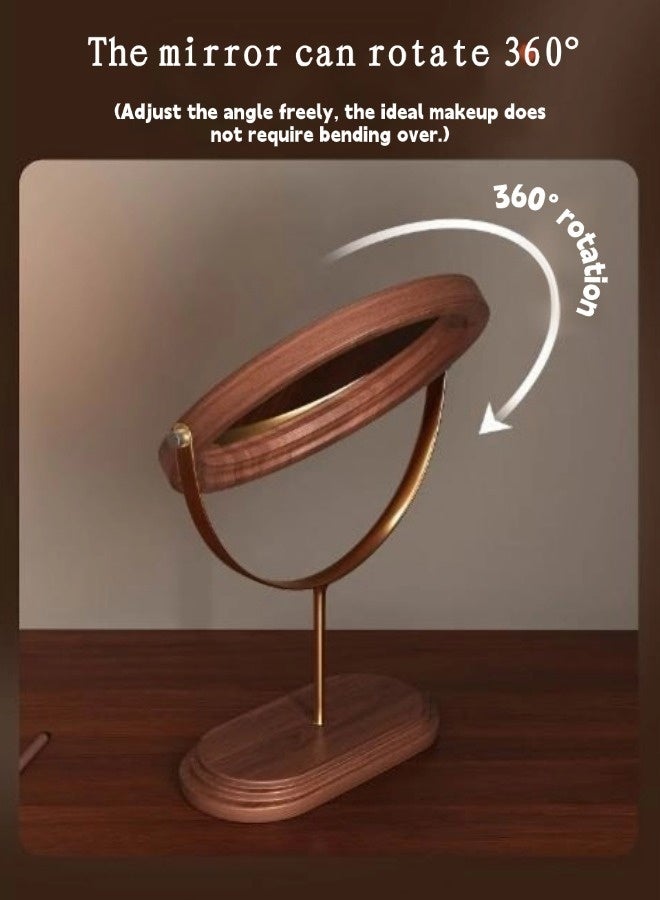 شيبشيب مرآة مكياج قائمة بطراز عتيق، مرآة زينة أنيقة من الخشب الصلب مع دوران 360 درجة وقاعدة مدمجة، مرآة مكتبية أو سطحية لغرفة النوم، غرفة المعيشة أو الحمام - Image 4