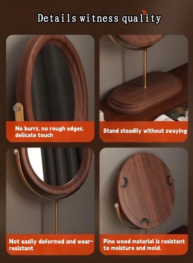 شيبشيب مرآة مكياج قائمة بطراز عتيق، مرآة زينة أنيقة من الخشب الصلب مع دوران 360 درجة وقاعدة مدمجة، مرآة مكتبية أو سطحية لغرفة النوم، غرفة المعيشة أو الحمام - Image 2