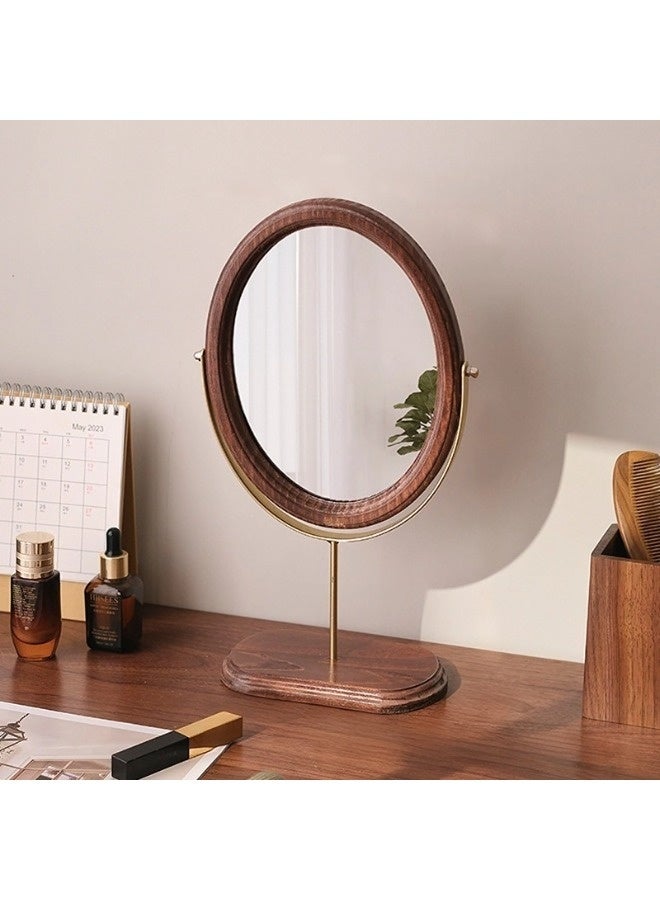 شيبشيب مرآة مكياج قائمة بطراز عتيق، مرآة زينة أنيقة من الخشب الصلب مع دوران 360 درجة وقاعدة مدمجة، مرآة مكتبية أو سطحية لغرفة النوم، غرفة المعيشة أو الحمام - Image 1