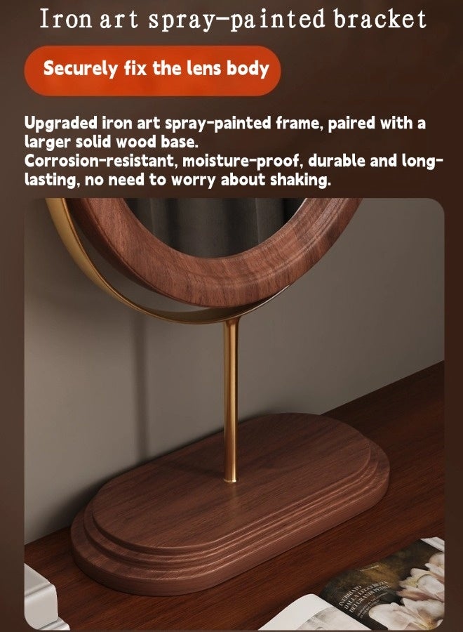 شيبشيب مرآة مكياج قائمة بطراز عتيق، مرآة زينة أنيقة من الخشب الصلب مع دوران 360 درجة وقاعدة مدمجة، مرآة مكتبية أو سطحية لغرفة النوم، غرفة المعيشة أو الحمام - Image 5