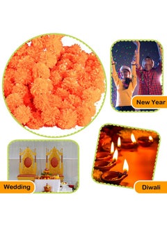 Giegxin Giegxin 15 Pack Marigold Garland for Decoration 5 ft Long Strands Faux Artificial Marigold Flowers Diwali Indian Wedding Party Mantle Decor for Día de Muertos Pooja Easter(Orange Red)  - Image 3