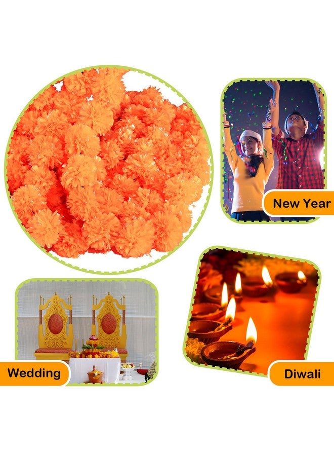 Giegxin 15 Pack Marigold Garland for Decoration 5 ft Long Strands Faux Artificial Marigold Flowers Diwali Indian Wedding Party Mantle Decor for Día de Muertos Pooja Easter(Orange Red) - Image 3