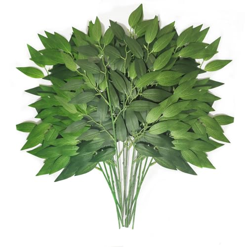 FUNORNAM 40Pcs Italian Ruscus Greenery Stems 18" Artificial Silk Greenery Leaves for DIY Bouquet Filler Table Centerpieces Home Indoor Decor - Image 1