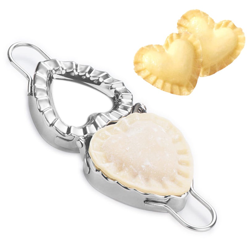 MGGi Heart Shaped Ravioli Mold Pierogi Dumpling Maker Stainless Steel Goya Empanada Press Mold Ravioli Mould Crimper Wraper Dough Cutter  for Small Pie Ravioli Chinese Dumpling Pastry Silver