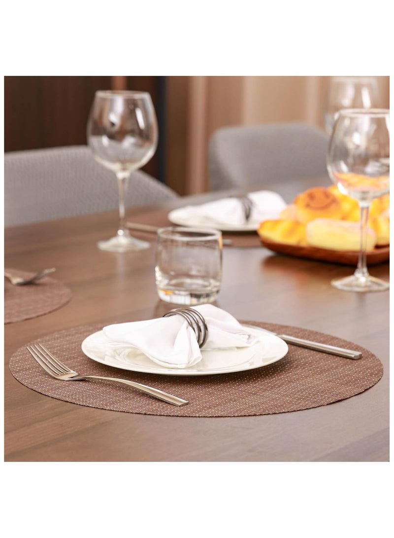 آنا طقم 4 قطع حصير طاولة دائري بقطر 35 سم مصنوع من PVC بتصميم محاكاة الخيزران - مقاوم للبقع ومائي وحراري، مثالي لتناول الطعام في المنزل أو في الهواء الطلق - Image 3