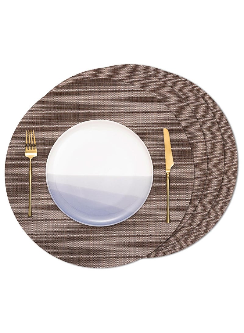 آنا طقم 4 قطع حصير طاولة دائري بقطر 35 سم مصنوع من PVC بتصميم محاكاة الخيزران - مقاوم للبقع ومائي وحراري، مثالي لتناول الطعام في المنزل أو في الهواء الطلق - Image 5