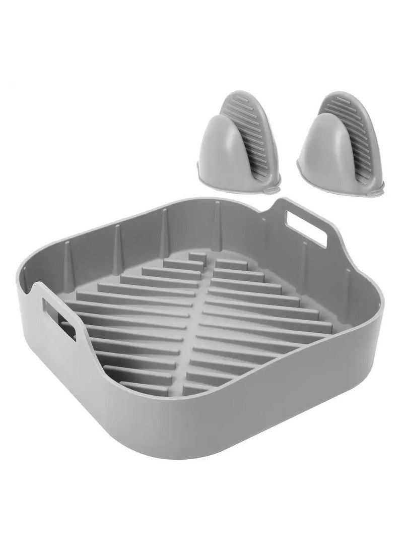Air Fryer Silicone Pot, Easy Cleaning Air fryer Oven Accessories, Replacement of Parchment Paper Liners, Food Safe Reusable Air Fryer Basket, for 6QT or Bigger, Square - 8.1'' X 2.0'', Grey - Image 1