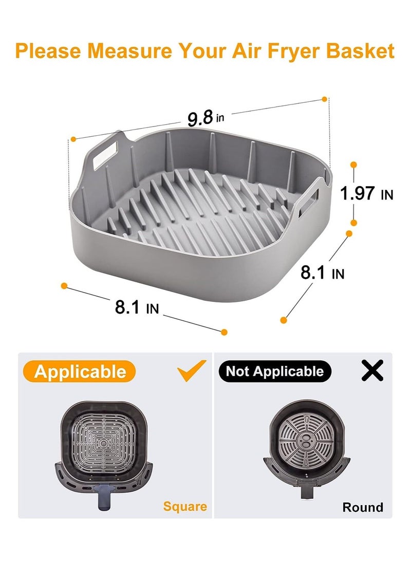 Air Fryer Silicone Pot, Easy Cleaning Air fryer Oven Accessories, Replacement of Parchment Paper Liners, Food Safe Reusable Air Fryer Basket, for 6QT or Bigger, Square - 8.1'' X 2.0'', Grey - Image 2