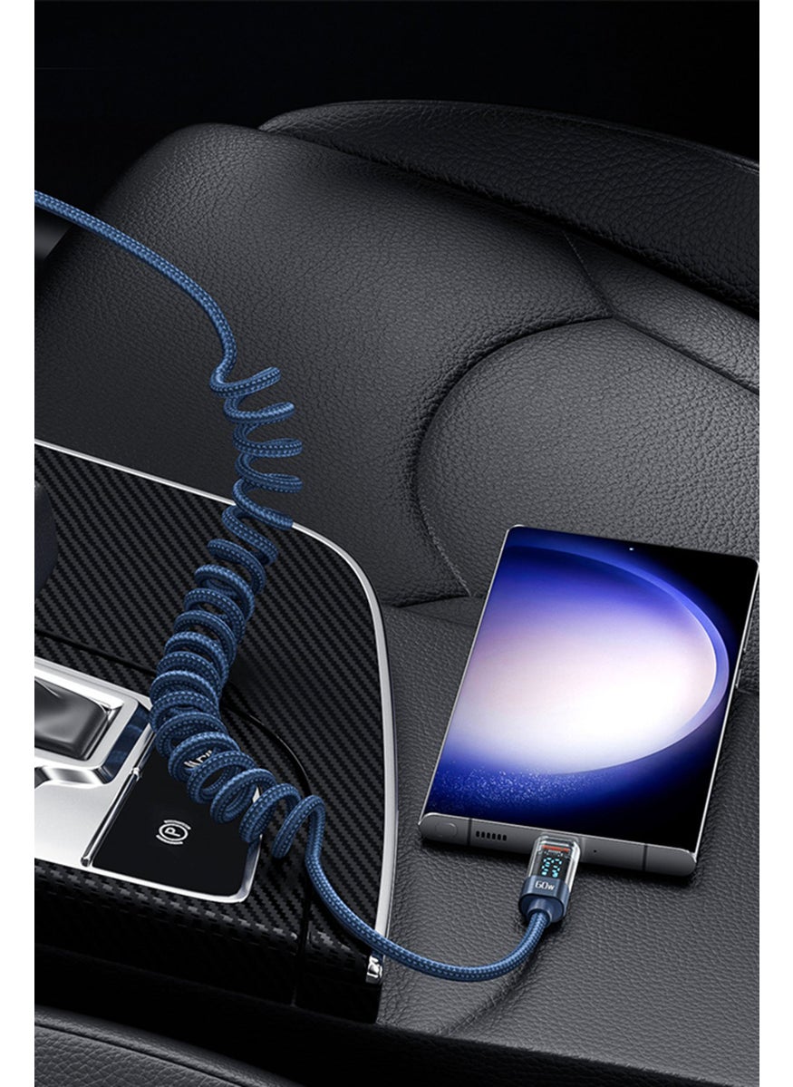 MOOGMAX MX063 Type C To Type C Spring Digital Display Data Cable, Navy  - Image 1