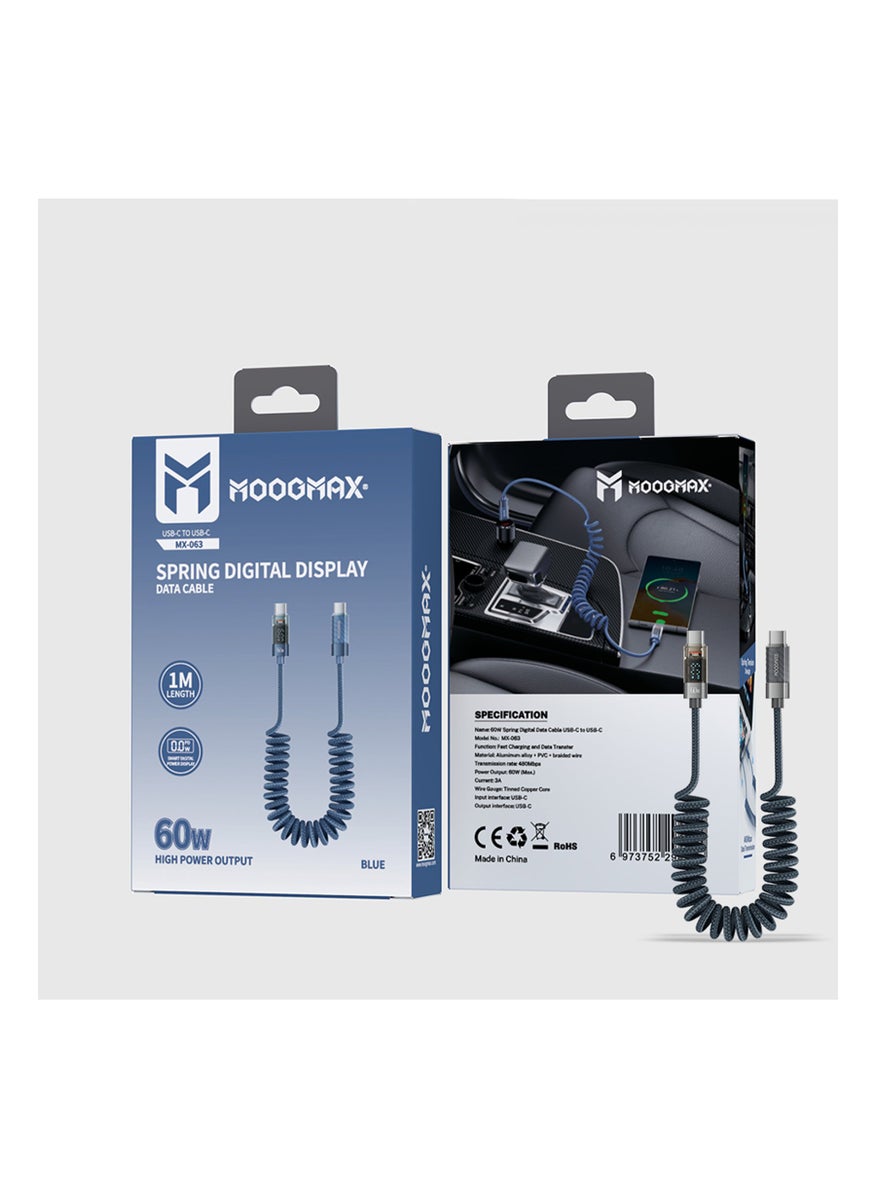 MOOGMAX MX063 Type C To Type C Spring Digital Display Data Cable, Navy  - Image 2