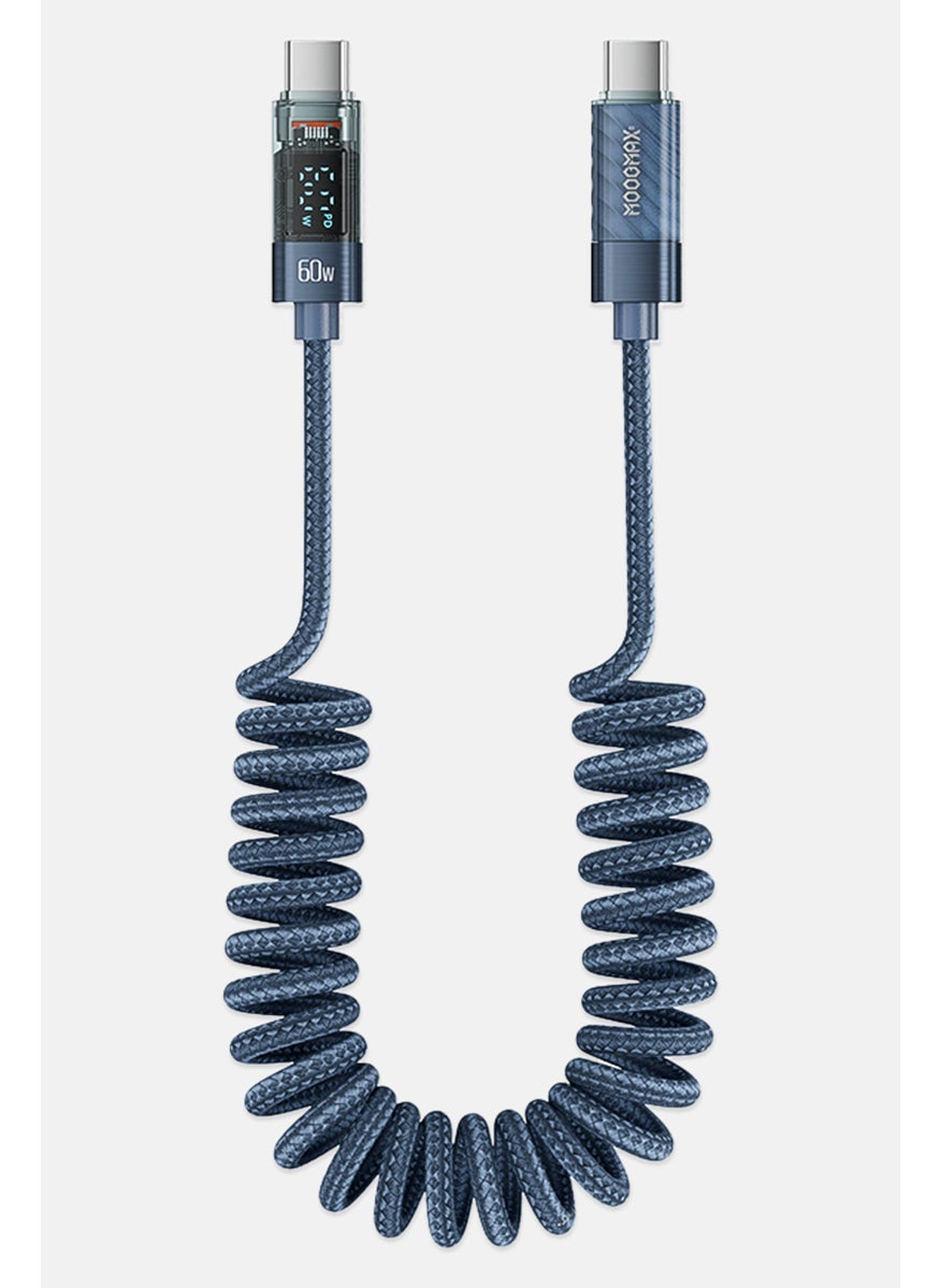 MOOGMAX MX063 Type C To Type C Spring Digital Display Data Cable, Navy  - Image 3