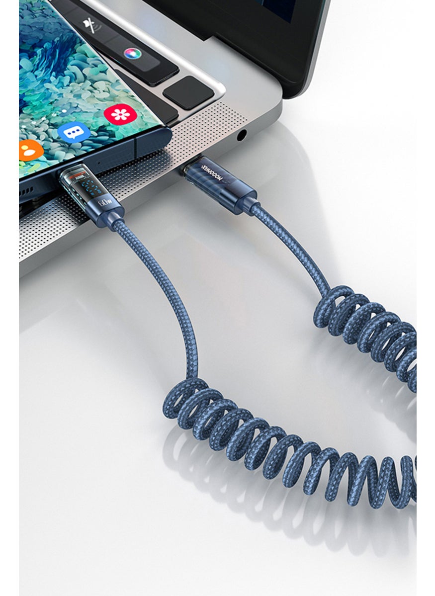 MOOGMAX MX063 Type C To Type C Spring Digital Display Data Cable, Navy  - Image 4