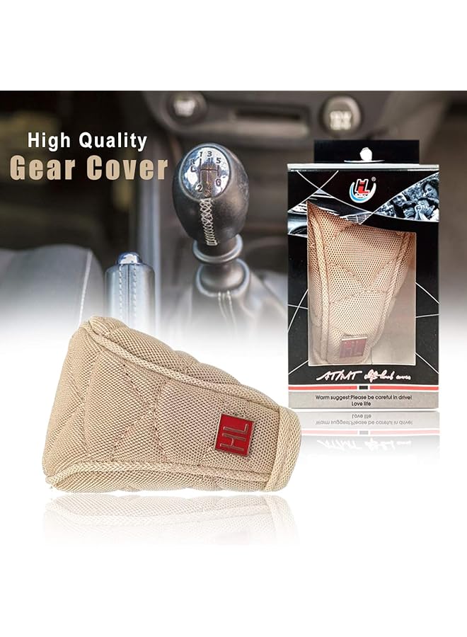 أتش أل غطاء مقبض ناقل الحركة للسيارة من القماش عالي الجودة بتصميم فاخر، لون بيج عالمي لليدوي - Image 2