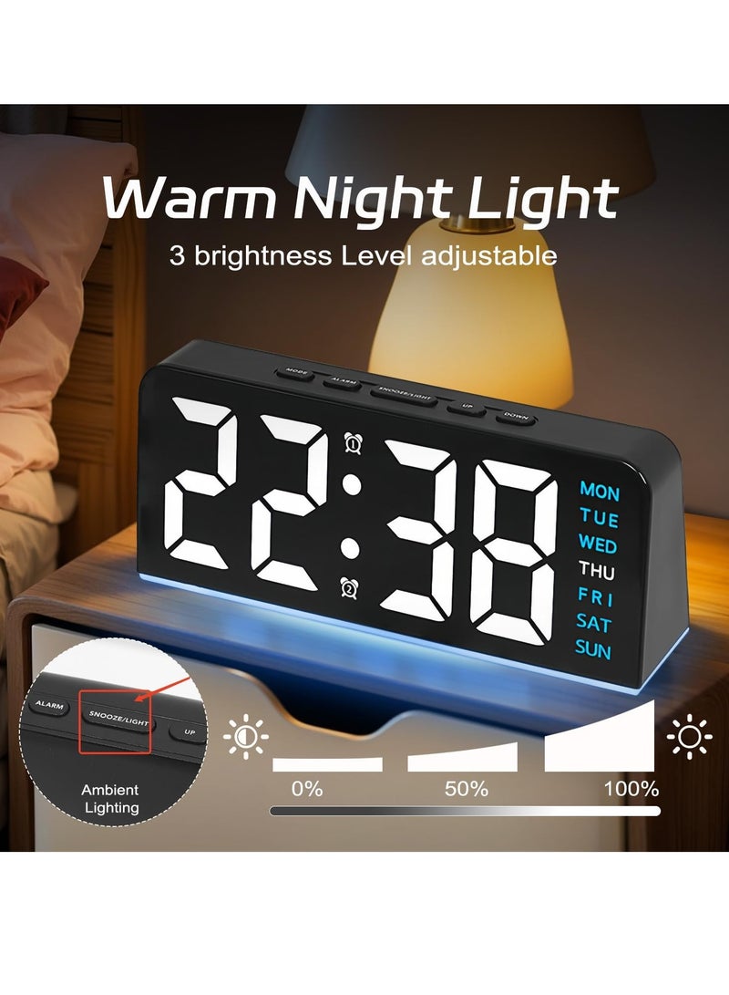 نكومي ساعة منبه رقمية مقاس 6.8 بوصة، ساعة رقمية LED مع إضاءة محيطة، ساعة طاولة بجانب السرير، لغرفة نوم المكتب للأطفال وكبار السن - Image 2