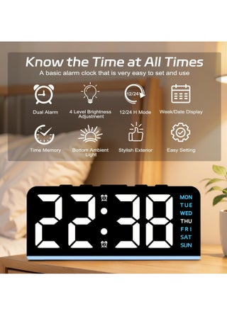 ساعة منبه رقمية مقاس 6.8 بوصة، ساعة رقمية LED مع إضاءة محيطة، ساعة طاولة بجانب السرير، لغرفة نوم المكتب للأطفال وكبار السن - view 3