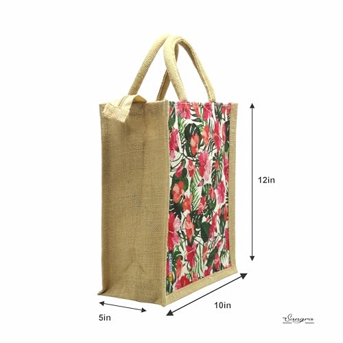 Sangra Multicolor Jute bag for Women and Men Lunch Bag with Zip and Handle (Small) (Pack of Two) (Hibiscus) - Image 2