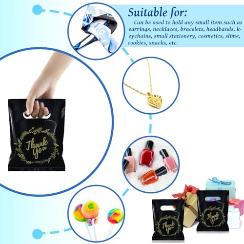 BadenBach 200 Pack Small Thank You Bags, 8" x 6", Black Plastic Shopping Bag Bulk Cute Retail Thank You Gift Bags Goodie Bag for Small Business Boutique Wedding Birthday Baby Shower Festival - Image 4