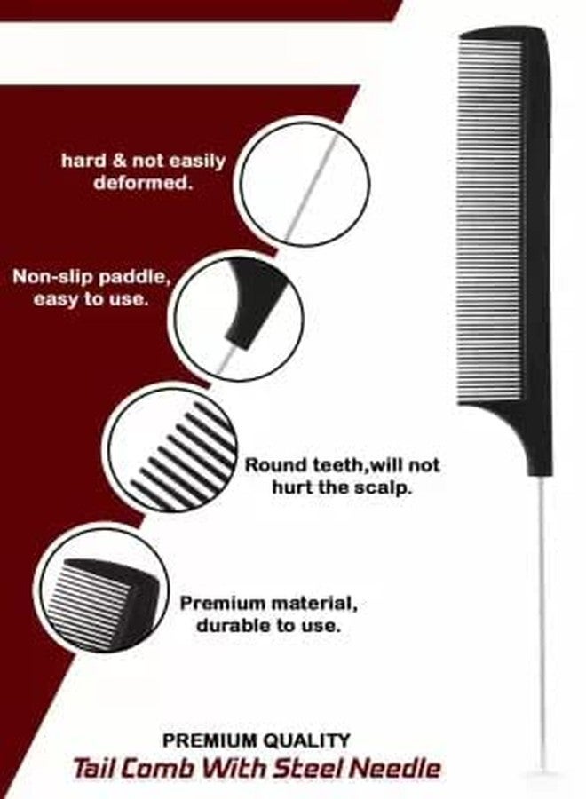 VEDETIC® Premium Collection Combo of 3 Hair Brushes, Great for All Hair Types & Styles, Paddle, Round, Dressing Comb With Sectioning Tail Comb (Steel Handle) For Women, Men - Image 4