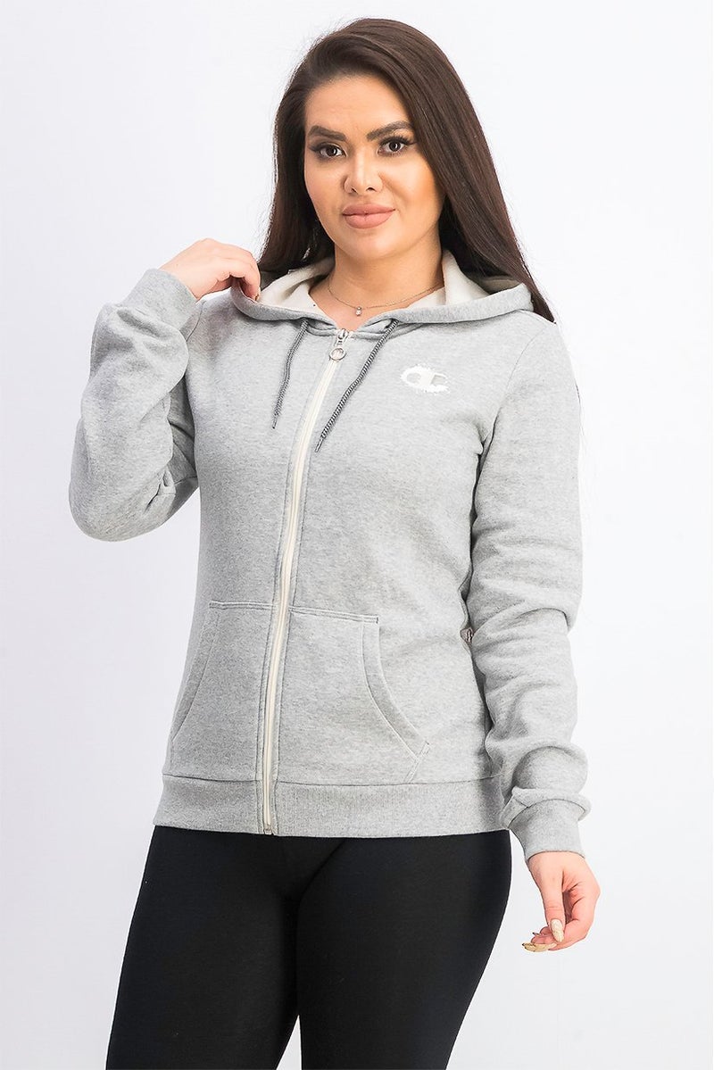 Champion Women Sportwear Fit Long Sleeve Full Zip Hoodies, Grey - Image 1