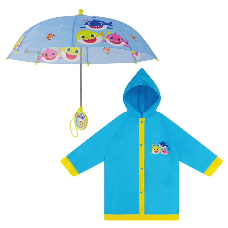 Nickelodeon Boys Umbrella and Poncho Raincoat Set, Baby Shark Boys Rain Wear For Kids 4-5 - Image 1