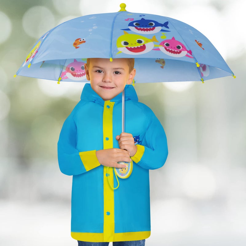 Nickelodeon Boys Umbrella and Poncho Raincoat Set, Baby Shark Boys Rain Wear For Kids 4-5 - Image 2