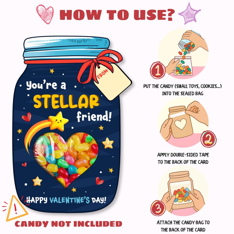 MAPDTWO 36 Packs Space Valentines Day Cards - Kids Valentines Cards for School Classroom Party Favors - Space Astronaut for Kids, 3.7''x 5.6'' Mason Jar Greeting Card Exchange (Candy Not Included) - Image 3