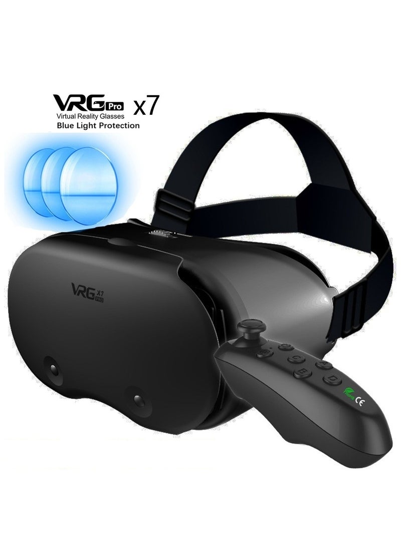 general VR Goggles VRG Pro X7 3D Virtual Reality VR Glasses, Blue Light Protection + Controller for Movies & Video Games Compatible with iOS & Android Smartphone within 5-7inch Screen Phone Eye Protected Soft & Comfortable Adjustable Distance Big Screen/ 3D Effect + Immersion /Full-Screen Vision, Full Screen, No Borders/ Immersive Games - Image 1