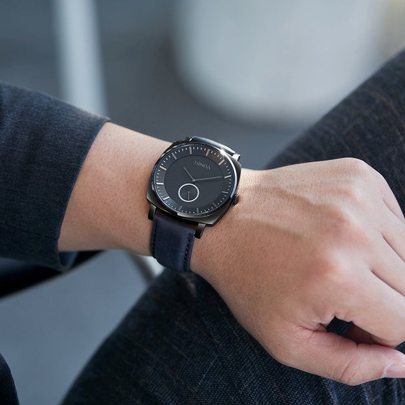 TRNDA STAINLESS STEEL SQUARE BLACK DIAL MEN'S WATCH - BLUE LEATHER BAND - TIMELESS TRENDSETTER - Image 2