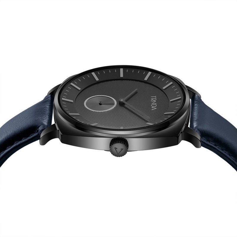 TRNDA STAINLESS STEEL SQUARE BLACK DIAL MEN'S WATCH - BLUE LEATHER BAND - TIMELESS TRENDSETTER - Image 3