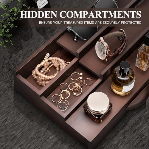 EOSAHR Farmhouse Wooden Cologne Organizer for Men - 3 Tier Perfume Stand Organizer for Dresser with Storage Drawer and Hidden Compartment - Great Gift for Men (Retro Brown) - Image 5