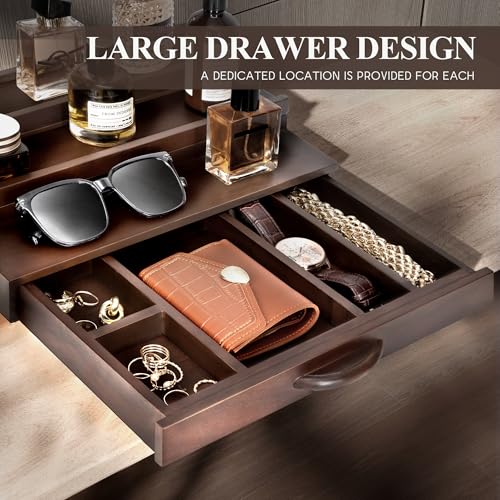 EOSAHR Farmhouse Wooden Cologne Organizer for Men - 3 Tier Perfume Stand Organizer for Dresser with Storage Drawer and Hidden Compartment - Great Gift for Men (Retro Brown) - Image 3
