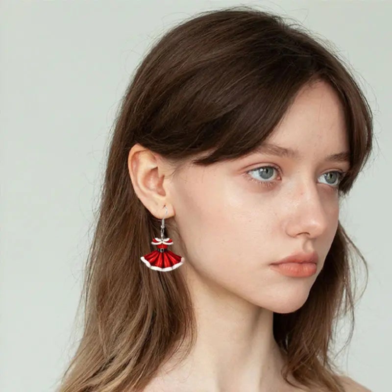 Christmas Hat Earrings Acrylic Santa Hat Jewelry With Wine Glass Detail: Festive Holiday Accessories For Christmas Party And Winter Statement Wear - Image 4