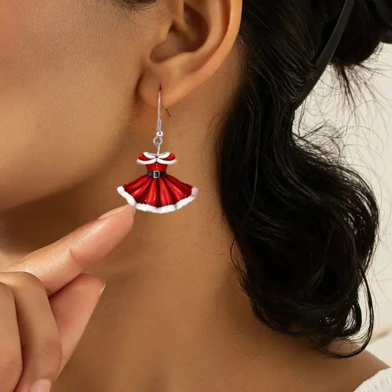 Christmas Hat Earrings Acrylic Santa Hat Jewelry With Wine Glass Detail: Festive Holiday Accessories For Christmas Party And Winter Statement Wear - Image 3